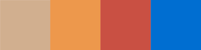 Color scheme. Beige, orange, red, and blue.